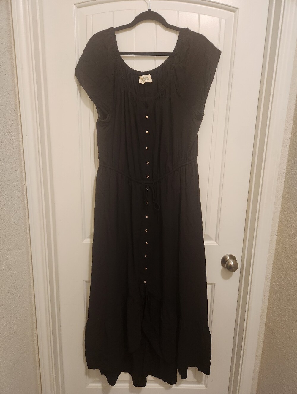 Just Found Dress Women Size 3X Black Button Down Tie Flare Buttom Maxi
